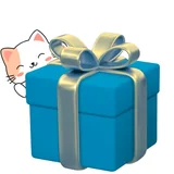 Illustrazione di un gatto stilizzato con un pacco regalo azzurro
